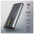 AXAGON EEM2-SD2 Obudowa zewnętrzna aluminiowa bezśrubowa USB-A/C 3.2 Gen2 M.2 NVMe/SATA wyświetlacz LED, szary