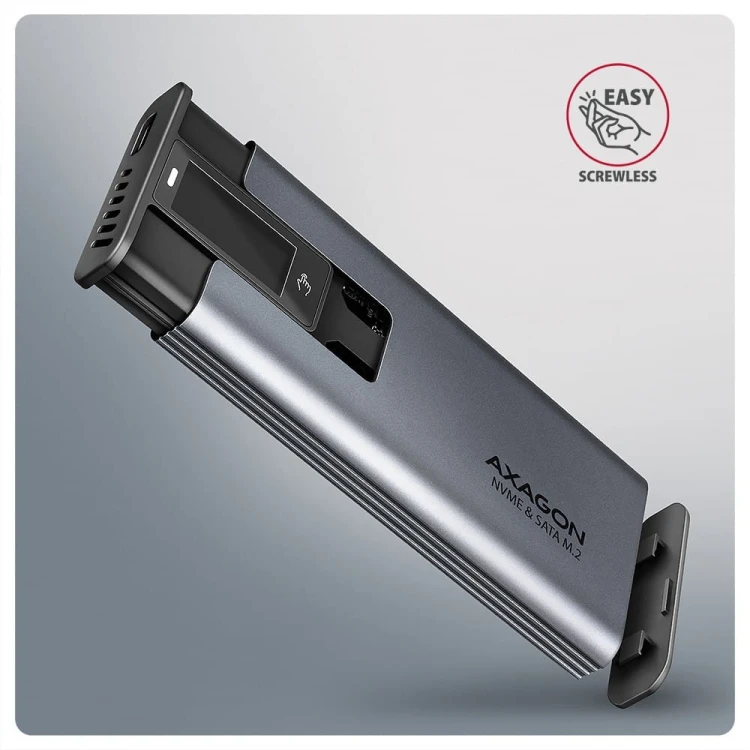 AXAGON EEM2-SD2 Obudowa zewnętrzna aluminiowa bezśrubowa USB-A/C 3.2 Gen2 M.2 NVMe/SATA display LCD