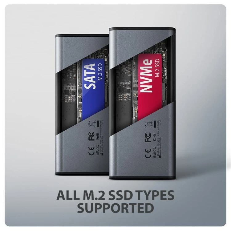 AXAGON EEM2-SD2 Obudowa zewnętrzna aluminiowa bezśrubowa USB-A/C 3.2 Gen2 M.2 NVMe/SATA display LCD
