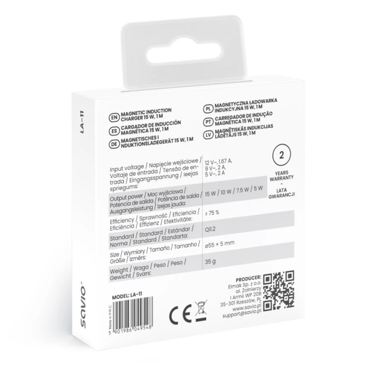 Savio Magnetyczna ładowarka indukcyjna 15 W LA-11