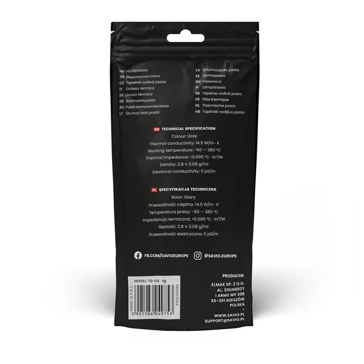 Savio Pasta termoprzewodząca Glacier 14,5 W/mK, 4g TG-04