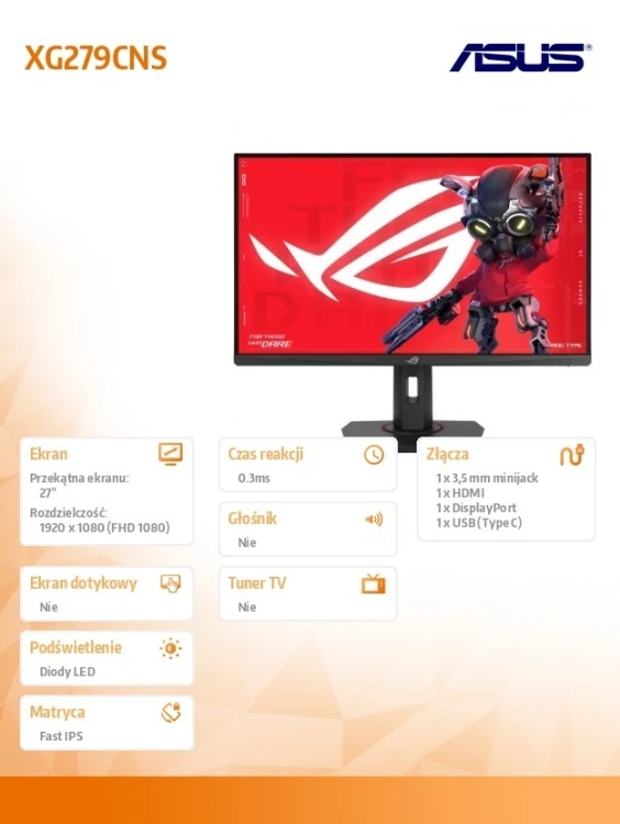 Asus Monitor 27 cali XG279CNS ROG DP HDMI USB-C 0.3MS
