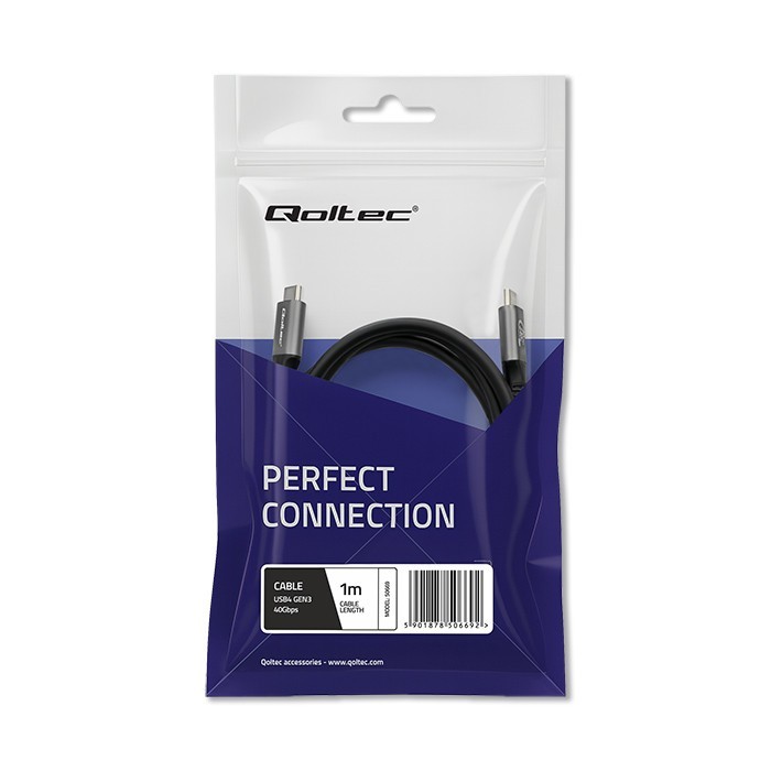 Qoltec Kabel USB4 Ultra-Fast | USB-C PD 240W | Thunderbolt 3/4 | 4K |   40Gb/s | 1m | Czarny