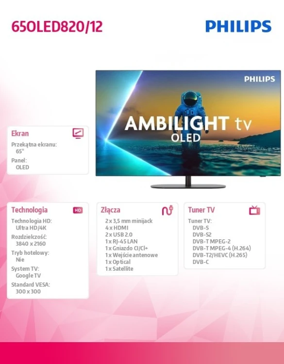 Philips Telewizor OLED 65 cali 65OLED820/12