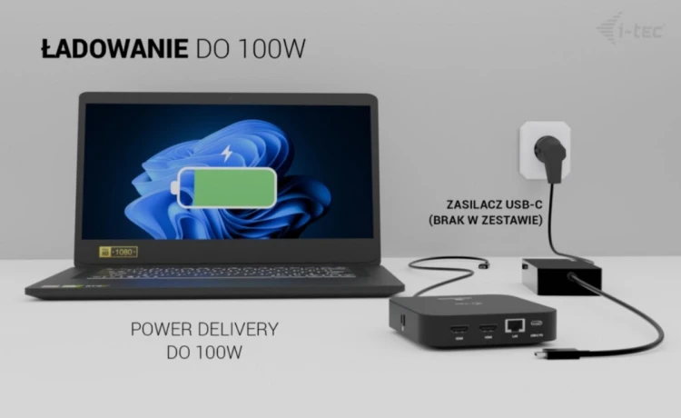 i-tec Stacja dokująca USB-C 2x HDMI Dock PD + Ładowarka 100W