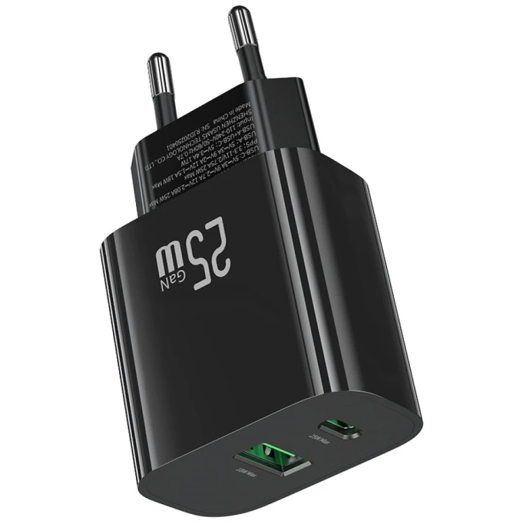 USAMS Ładowarka sieciowa 25W 1xUSB-C 1xUSB-A Fast Charging Czarna