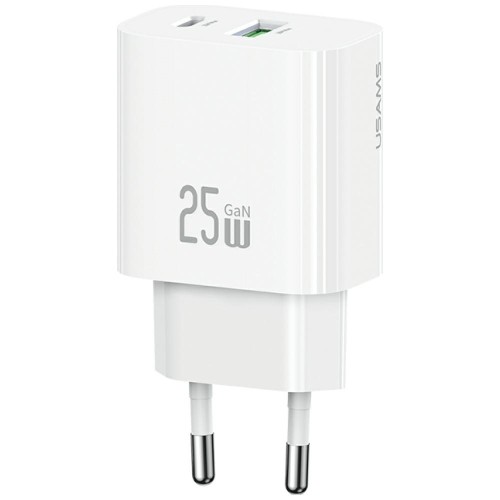 USAMS Ładowarka sieciowa 25W 1xUSB-A 1xUSB-A fast charging Biała