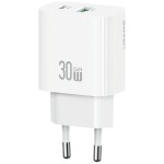 USAMS Ładowarka sieciowa 30W 1xUSB-C 1xUSB-A Fast charging Biała