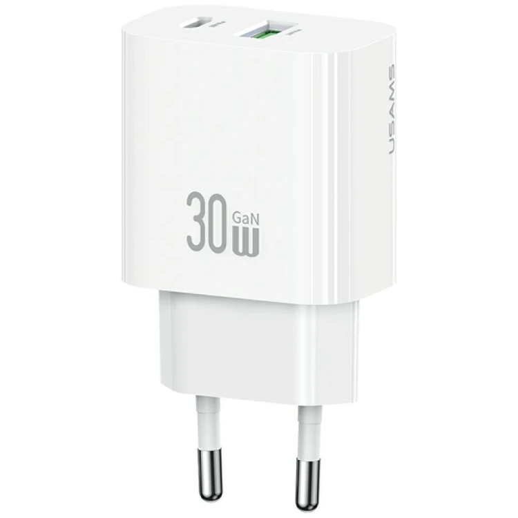 USAMS Ładowarka sieciowa 30W 1xUSB-C 1xUSB-A Fast charging Biała