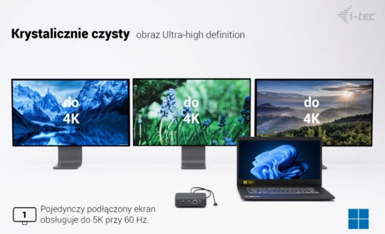 i-tec Stacja dokująca USB-C DP Dual HDMI Power Delivery 100W + Uniwersalna Ładowarka 100W