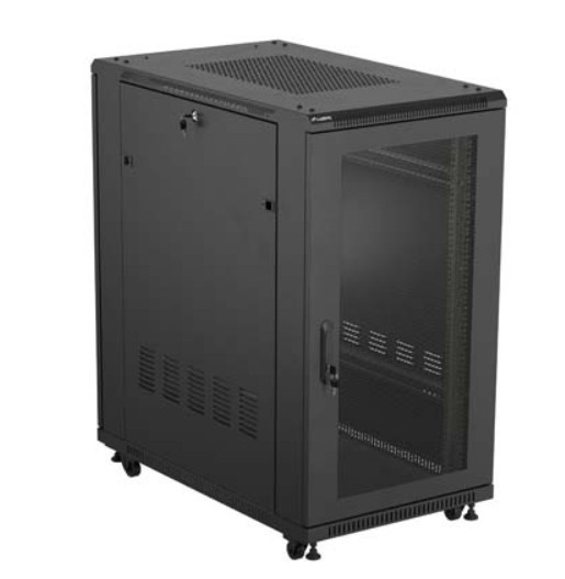 Lanberg Szafa instalacyjna rack stojąca 19" 22U 600x1000 czarna drzwi    perforowane ( flat pack)