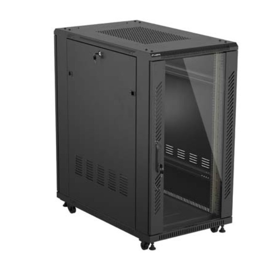 Lanberg Szafa instalacyjna rack stojąca 19" 22U 600x1000 czarna drzwi   przeszkolne ( flat pack)