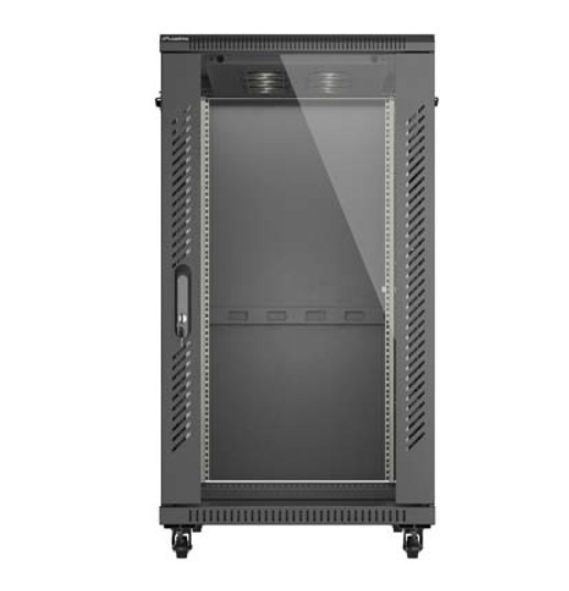 Lanberg Szafa instalacyjna rack stojąca 19" 22U 600x1000 czarna drzwi   przeszkolne ( flat pack)