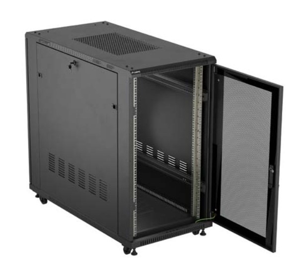 Lanberg Szafa instalacyjna rack stojąca 19" 22U 600x1200 czarna drzwi   perforowane (flat pack)