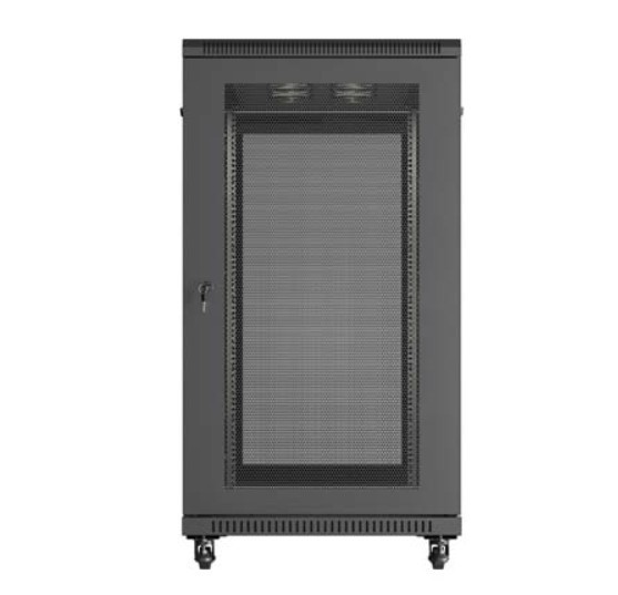 Lanberg Szafa instalacyjna rack stojąca 19" 22U 600x1200 czarna drzwi   perforowane (flat pack)
