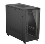 Lanberg Szafa instalacyjna rack stojąca 19" 22U 600x1200 czarna drzwi   przeszklone (flat pack)