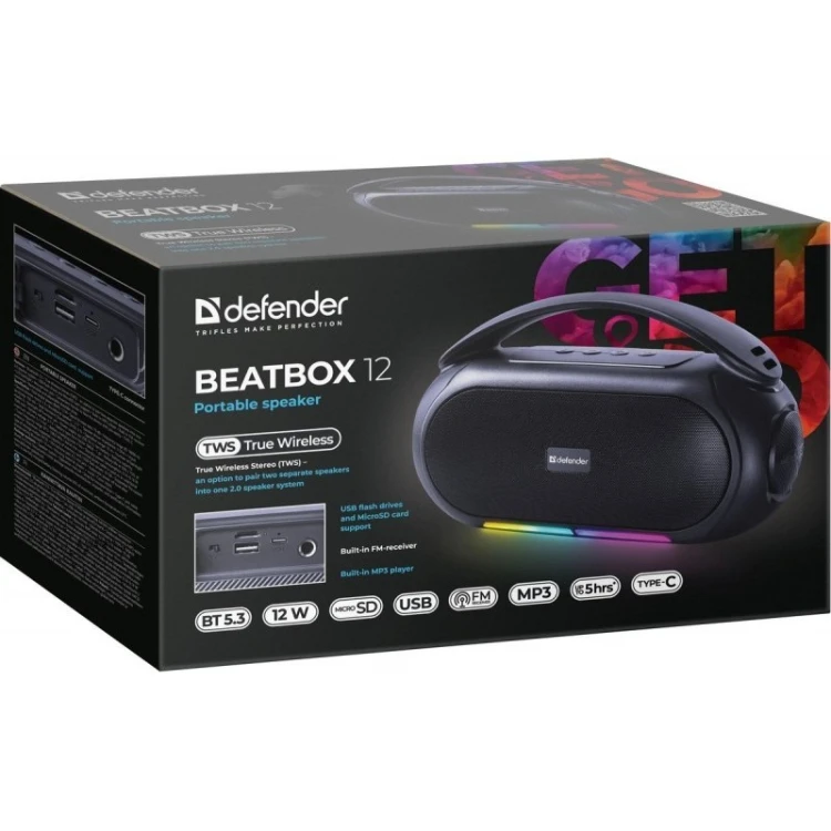 Defender Głośnik bluetooth BEATBOX 12 16W czarny podświetlenie LED