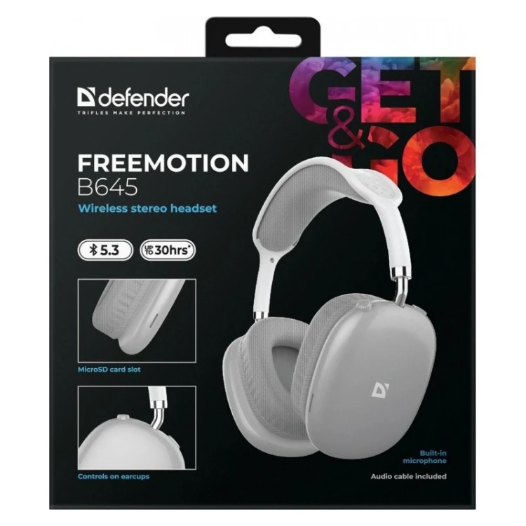 Defender Słuchawki bezprzewodowe nauszne FREEMOTION B645 szare
