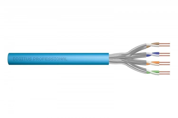 Digitus Kabel teleinformatyczny instalacyjny kat.6A, S/FTP, Eca, drut, AWG 23/1, LSOH, 50m ofoliowany Niebieski