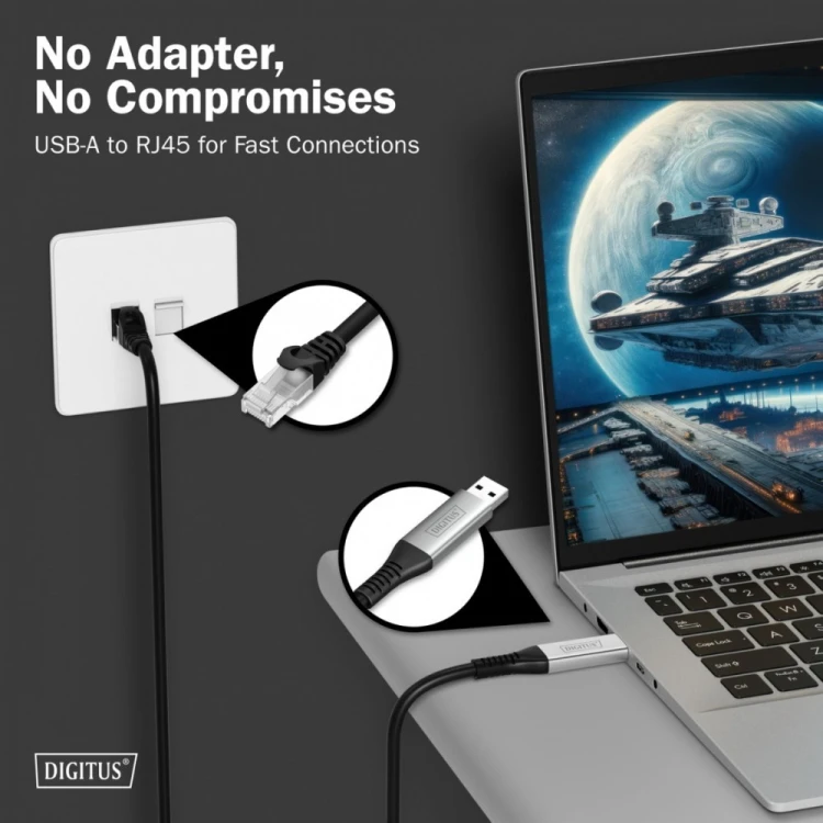 Digitus Kabel adapter USB-A - RJ45 Kat. 6A S/FTP, 1 Gbit/s, USB 3.2 Gen1, LSZH, 3m