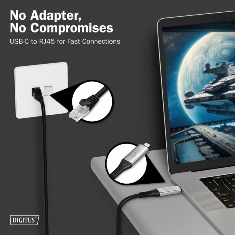 Digitus Kabel adapter USB-C - RJ45 Kat. 6A S/FTP, 1 Gbit/s, USB 3.2 Gen1, LSZH, 2m