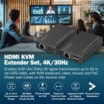 Digitus Przedłużacz (extender) po skrętce kat.6 HDMI 4K/30Hz z KVM USB 1.1 do 40m/70m, max. 253 odbiorniki, sterowanie IR - zestaw (odbiornik/nadajnik