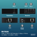 Digitus Przedłużacz (extender) po skrętce kat.6A  USB 3.1 Gen1 do 100m, 3x USB-A, 1x USB-C do 5 Gbps, 1x RJ45 (Gigabit Ethernet) - zestaw (odbiornik/n