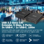 Digitus Przedłużacz (extender) po skrętce kat.6A  USB 3.1 Gen1 do 100m, 3x USB-A, 1x USB-C do 5 Gbps, 1x RJ45 (Gigabit Ethernet) - zestaw (odbiornik/n