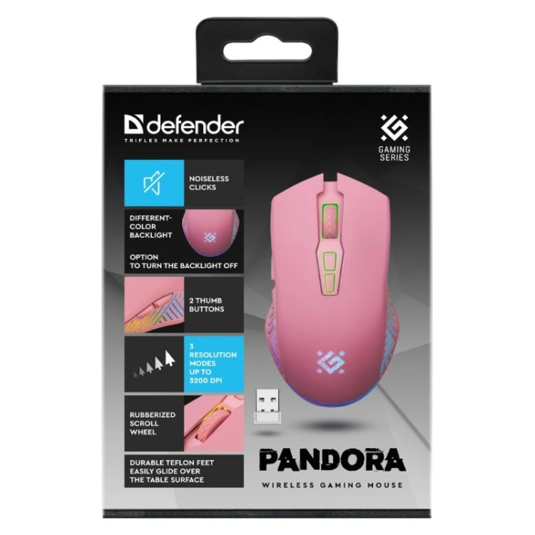 Defender Mysz gamingowa bezprzewodowa PANDORA RF 3200DPI 7P różowa