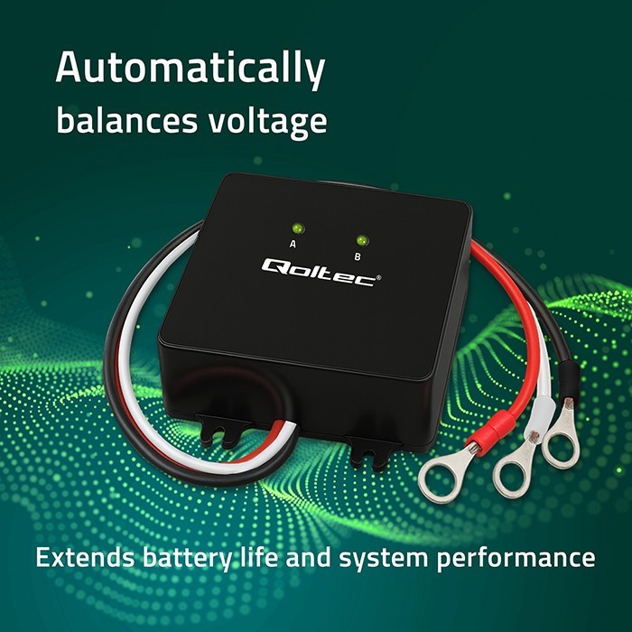 Qoltec Balanser napięcia 24V do akumulatorów 2x12V | 5A | LiFePO4 AGM   GEL