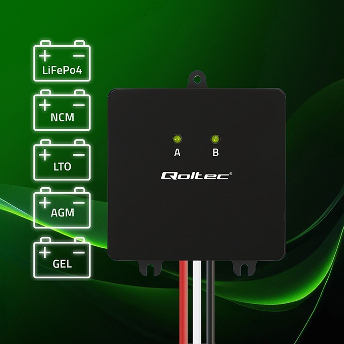Qoltec Balanser napięcia 24V do akumulatorów 2x12V | 5A | LiFePO4 AGM   GEL
