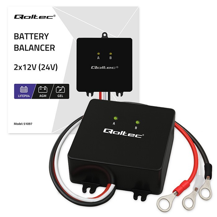 Qoltec Balanser napięcia 24V do akumulatorów 2x12V | 5A | LiFePO4 AGM   GEL
