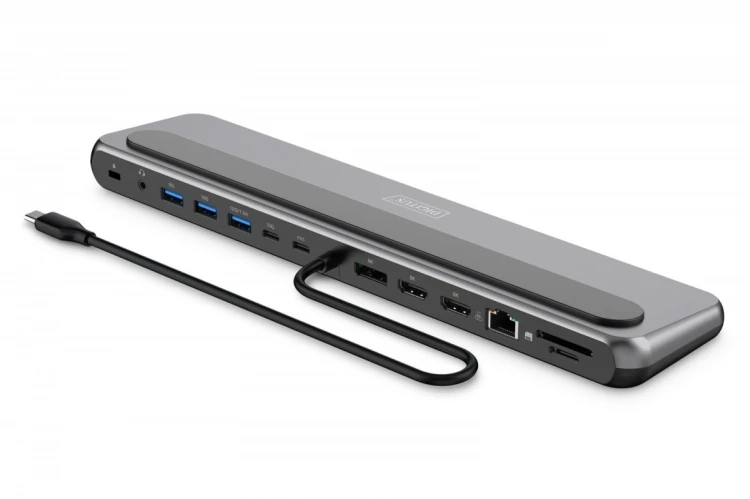 Digitus Stacja dokująca USB-C 12 portowa, max. 8K/30Hz z HDR, HDMI, DP, max. 3 monitory (MST), USB-C 3.2 Gen2, Gigabit Ethernet, SD/Micro SD, PD 100W