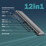 Digitus Stacja dokująca USB-C 12 portowa, max. 8K/30Hz z HDR, HDMI, DP, max. 3 monitory (MST), USB-C 3.2 Gen2, Gigabit Ethernet, SD/Micro SD, PD 100W