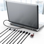 Digitus Stacja dokująca USB-C 12 portowa, max. 8K/30Hz z HDR, HDMI, DP, max. 3 monitory (MST), USB-C 3.2 Gen2, Gigabit Ethernet, SD/Micro SD, PD 100W