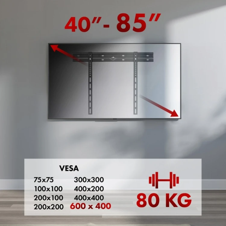 Maclean Ultra płaski uchwyt ścienny MC-123  MAX VESA 600x400  80kg