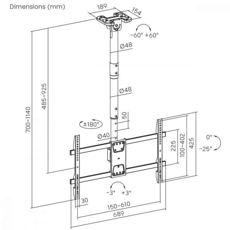 Maclean Uchwyt sufitowy dla TV max 60kg, MC-112B                        vesa 600x400