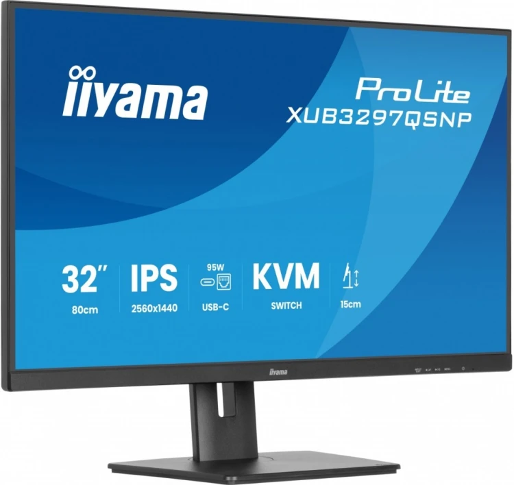 IIYAMA Monitor 32 cale XUB3297QSNP-B1 IPS,QHD,USB-C DOCK (95W), USB HUB 4x, KVM,  RJ45, GW 5 LAT
