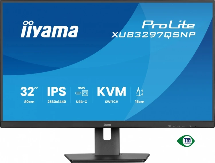 IIYAMA Monitor 32 cale XUB3297QSNP-B1 IPS,QHD,USB-C DOCK (95W), USB HUB 4x, KVM,  RJ45, GW 5 LAT