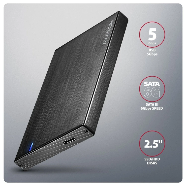 AXAGON EE25-XA6C Obudowa zewnętrzna aluminiowa, USB-C 3.2 Gen 1 SATA 6G 2.5" 5Gbps