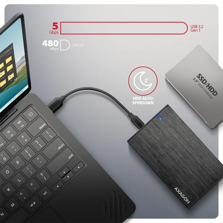 AXAGON EE25-XA6C Obudowa zewnętrzna aluminiowa, USB-C 3.2 Gen 1 SATA 6G 2.5" 5Gbps