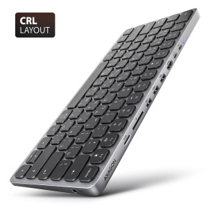 AXAGON Klawiatura HMC-KB-CRL USB-C 5Gbps z wieloportowy hub 9in1, SD/microSD, 3x USB-A, HDMI 4K/60Hz, PD 100W, Audio, Cyrillic layout, 60cm USB-C kabe