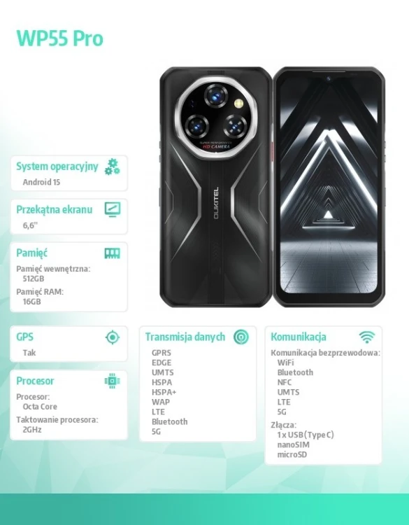 OUKITEL Smartfon WP55 Pro 5G 16/512GB IP69K czarny