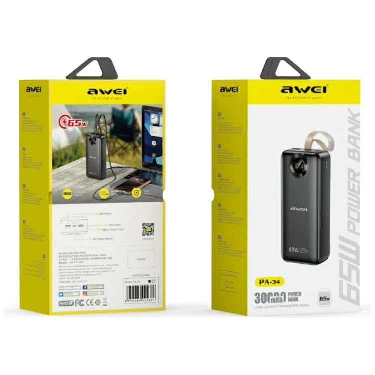 AWEI Powerbank Awei PA-34 30000mAh 65W Fast charging Czarny