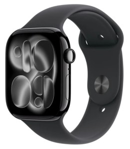 Apple Watch Series 11 GPS koperta 42 mm z aluminium w kolorze onyksu, pasek sportowy w kolorze czarnym - rozmiar S/M