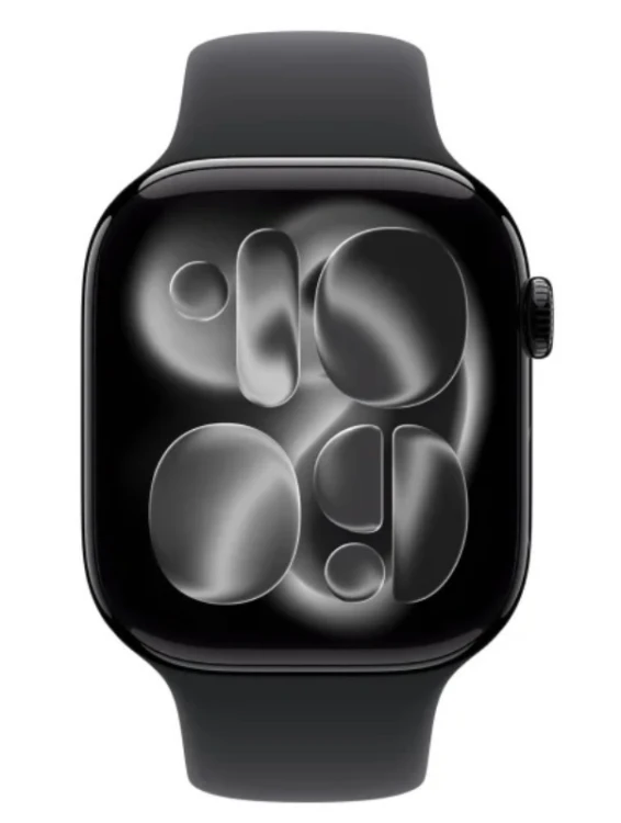 Apple Watch Series 11 GPS koperta 42 mm z aluminium w kolorze onyksu, pasek sportowy w kolorze czarnym - rozmiar M/L