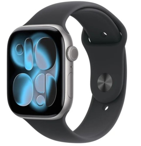 Apple Watch Series 11 GPS koperta 46 mm z aluminium w kolorze gwiezdnej szarości, pasek sportowy w kolorze czarnym - rozmiar M/L