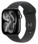 Apple Watch Series 11 GPS koperta 46 mm z aluminium w kolorze onyksu, pasek sportowy w kolorze czarnym - rozmiar S/M