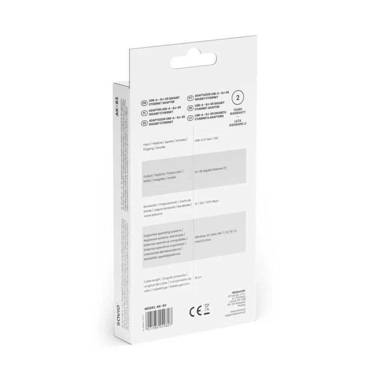 Savio  Adapter USB-A do RJ-45 Gigabit Ethernet AK-83