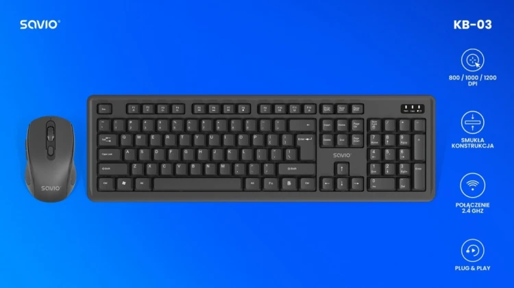 Savio Zestaw klawiatura i mysz bezprzewodowa KB-03